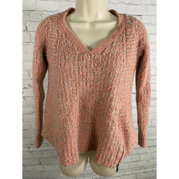 Moth by Anthropologie V Neck Pink Gray Cotton Wool Alpaca Chunky Knit Sweater S - Picture 1 of 10